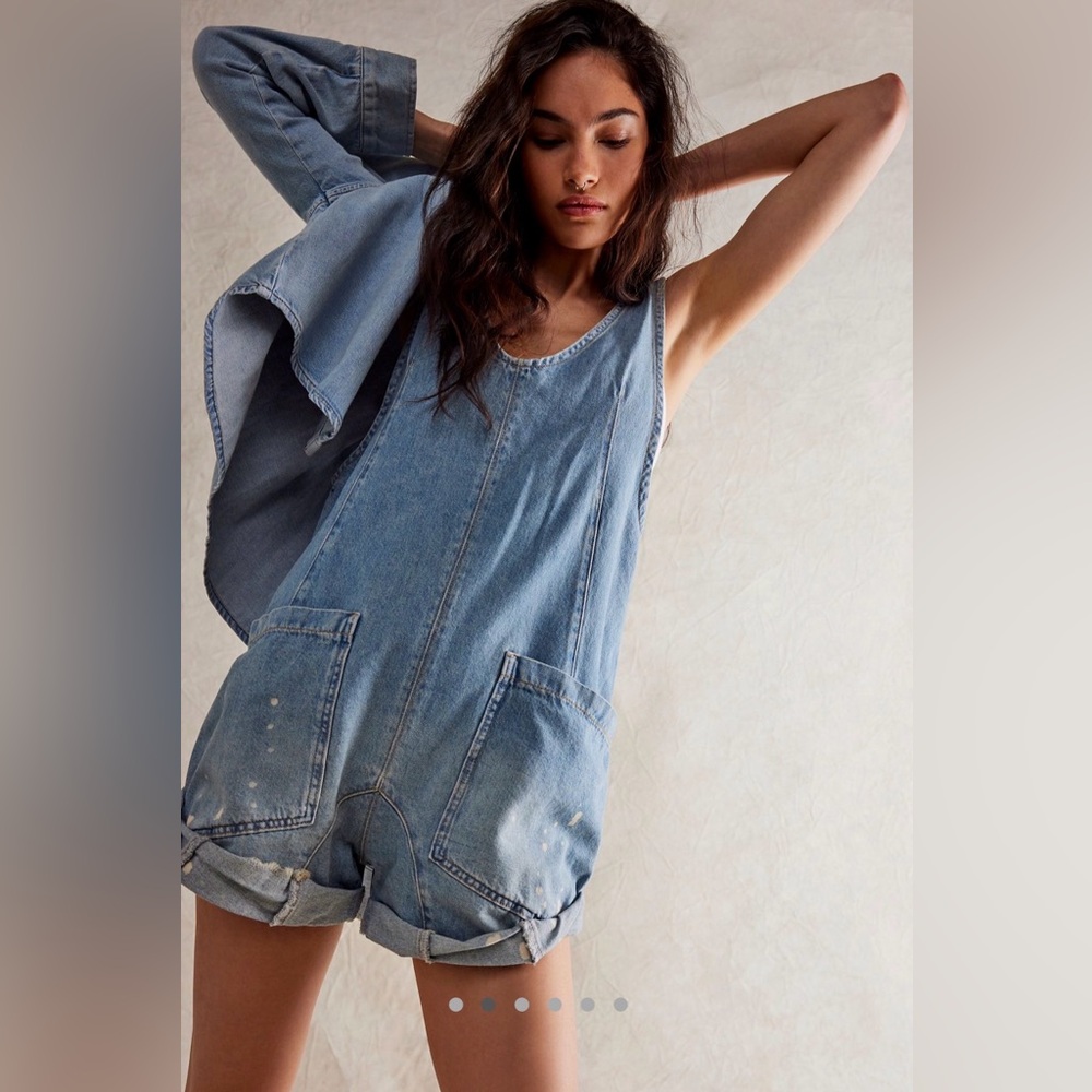 We The Free Light Blue Denim Overalls